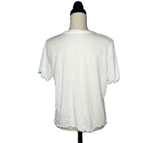 Emerson Road White Star Print Short Sleeve Shirt Women's Size Large L - Picture 3 of 7